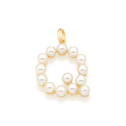 PINGENTE LETRA BANHADO A OURO 18K COM PÉROLAS-LETRA Q