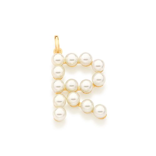 PINGENTE LETRA BANHADO A OURO 18K COM PÉROLAS-LETRA R
