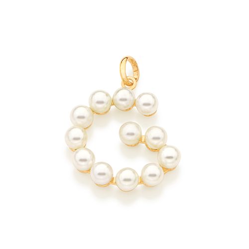 PINGENTE LETRA BANHADO A OURO 18K COM PÉROLAS-LETRA G