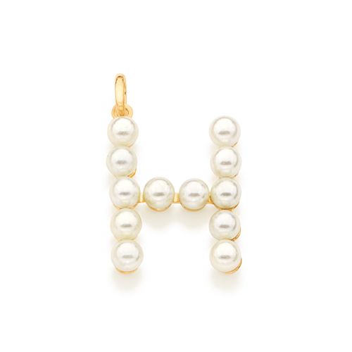 PINGENTE LETRA BANHADO A OURO 18K COM PÉROLAS-LETRA H