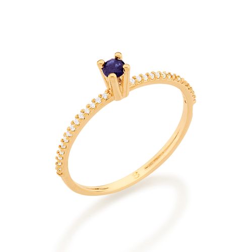 ANEL SOLITÁRIO BANHADO A OURO 18K COM ZIRCÔNIAS