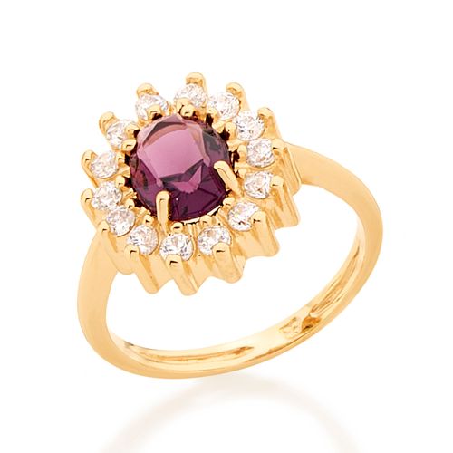 ANEL BANHADO A OURO 18K COM CRISTAL E ZIRCÔNIAS