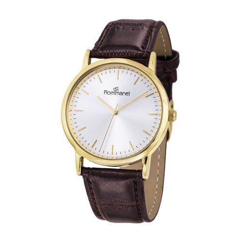 RELÓGIO ANALÓGICO SOCIAL DOURADO COM PULSEIRA DE COURO SINTÉTICO