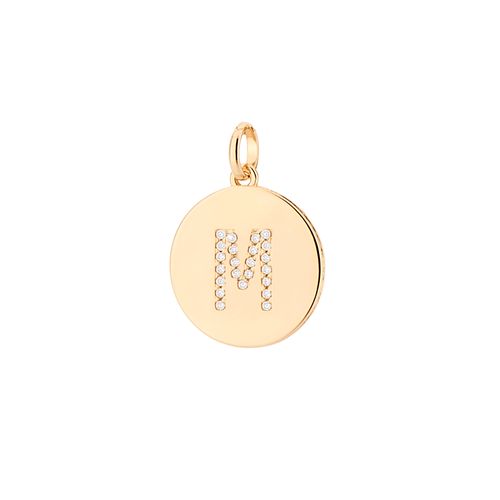 PINGENTE BANHADO A OURO 18K ALFABETO COM ZIRCÔNIAS-LETRA M