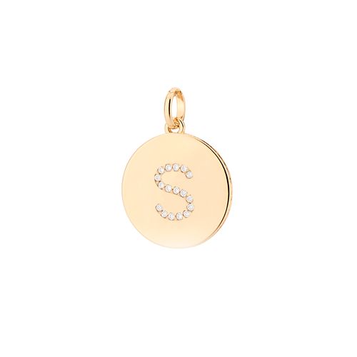 PINGENTE BANHADO A OURO 18K ALFABETO COM ZIRCÔNIAS-LETRA S