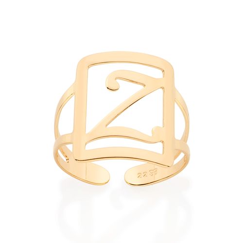 MAXI ANEL LETRA AJUSTÁVEL BANHADO A OURO 18K-LETRA Z