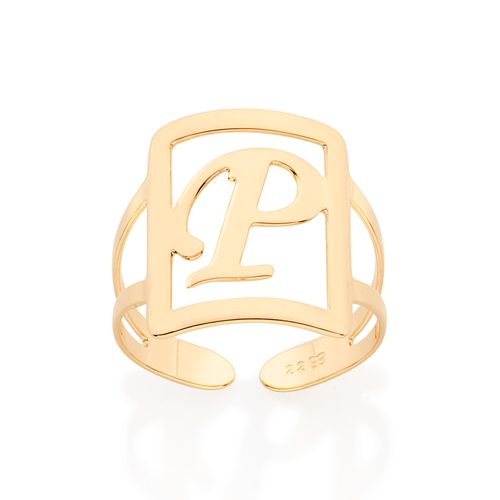 MAXI ANEL LETRA AJUSTÁVEL BANHADO A OURO 18K-LETRA P