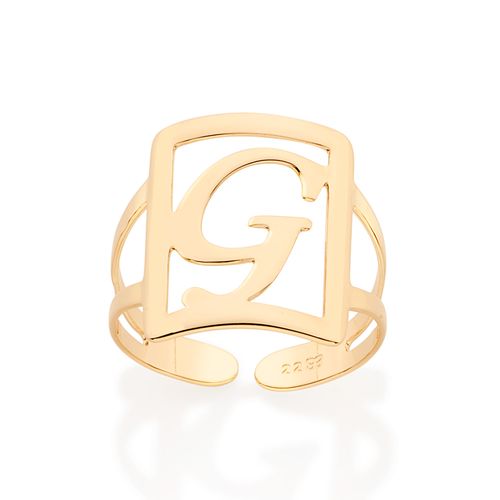 MAXI ANEL LETRA AJUSTÁVEL BANHADO A OURO 18K-LETRA G
