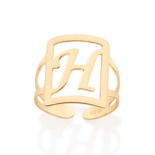 MAXI ANEL LETRA AJUSTÁVEL BANHADO A OURO 18K-LETRA H