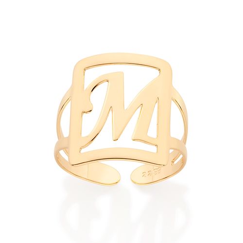 MAXI ANEL LETRA AJUSTÁVEL BANHADO A OURO 18K-LETRA M