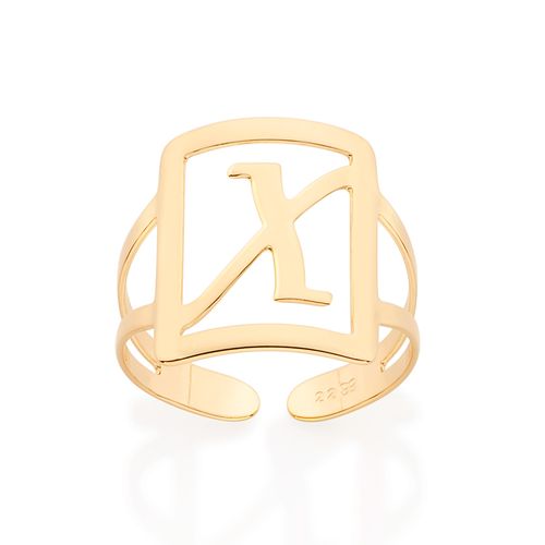 MAXI ANEL LETRA AJUSTÁVEL BANHADO A OURO 18K-LETRA X