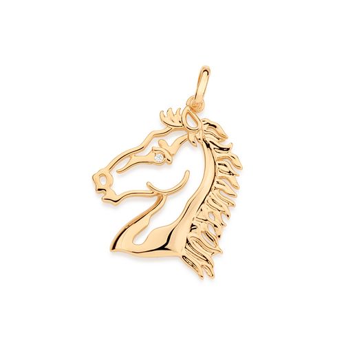 PINGENTE CABEÇA DE CAVALO BANHADO A OURO 18K COM ZIRCÔNIA