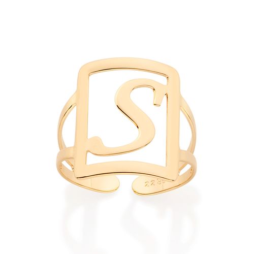 MAXI ANEL LETRA AJUSTÁVEL BANHADO A OURO 18K-LETRA S