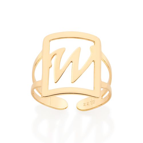 MAXI ANEL LETRA AJUSTÁVEL BANHADO A OURO 18K-LETRA W