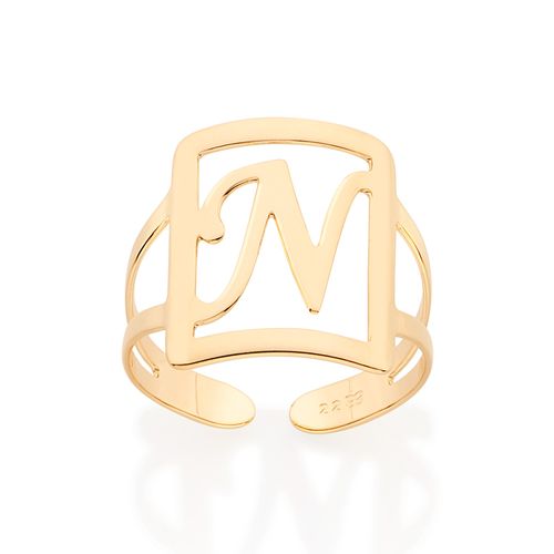 MAXI ANEL LETRA AJUSTÁVEL BANHADO A OURO 18K-LETRA N