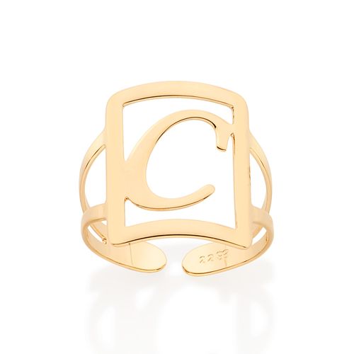 MAXI ANEL LETRA AJUSTÁVEL BANHADO A OURO 18K-LETRA C