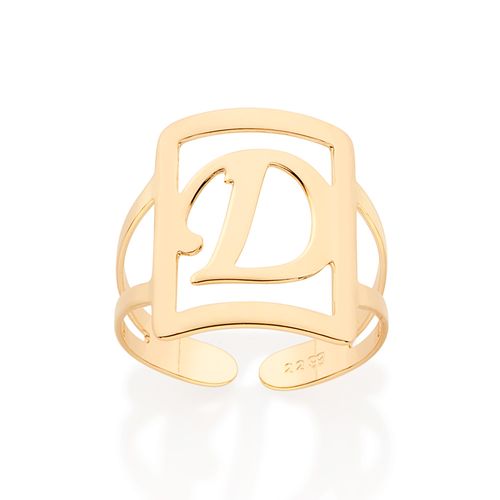 MAXI ANEL LETRA AJUSTÁVEL BANHADO A OURO 18K-LETRA D