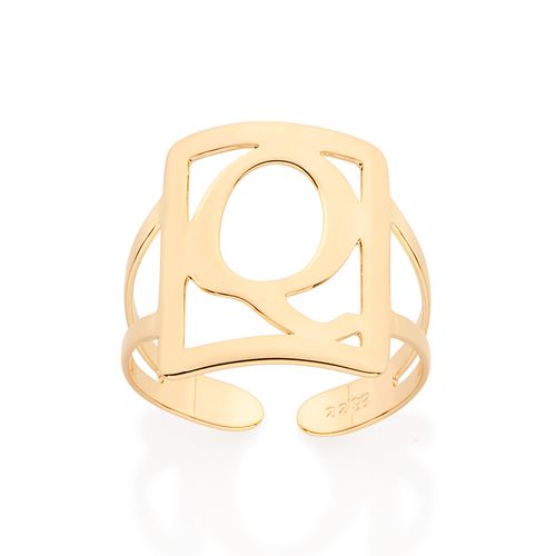 MAXI ANEL LETRA AJUSTÁVEL BANHADO A OURO 18K-LETRA Q