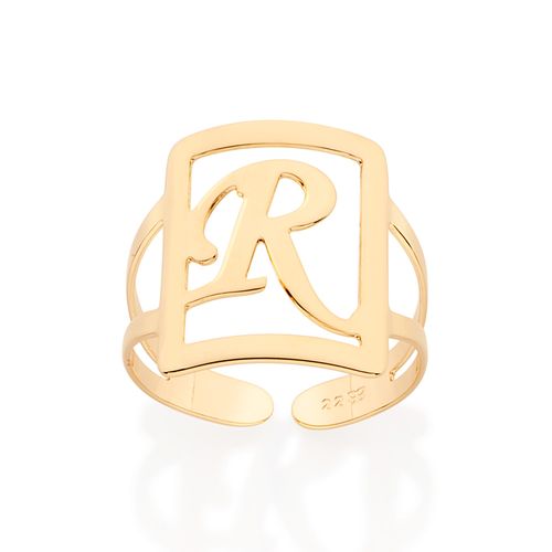 MAXI ANEL LETRA AJUSTÁVEL BANHADO A OURO 18K-LETRA R