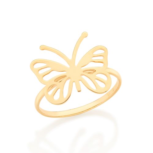 ANEL SKINNY COM BORBOLETA VAZADA BANHADO A OURO 18K