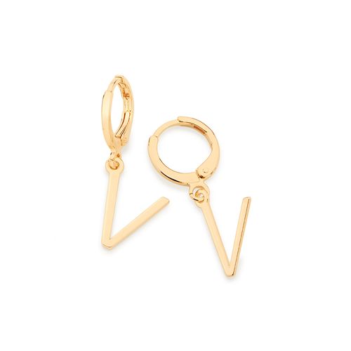 BRINCO ARGOLA COM LETRAS BANHADO A OURO 18K-LETRA V