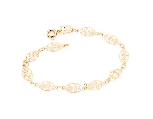 PULSEIRA BANHADA A OURO 18K INFANTIL COM FLORES