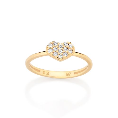 ANEL SKINNY CORAÇÃO BANHADO A OURO 18K COM ZIRCÔNIAS