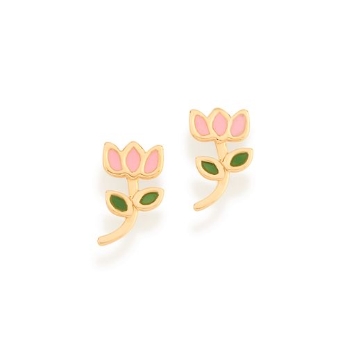 BRINCO INFANTIL FLOR TULIPA BANHADO A OURO 18K