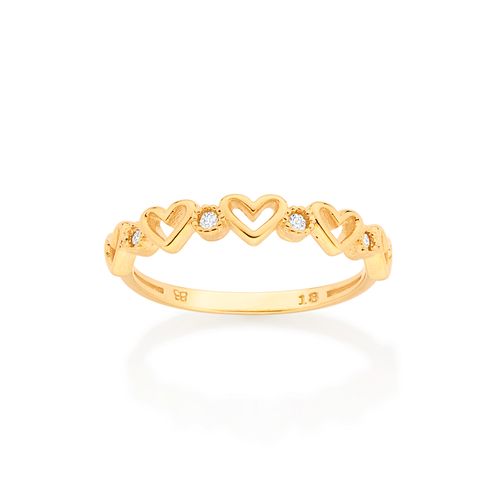 ANEL SKINNY CORAÇÕES BANHADO A OURO 18K COM ZIRCÔNIAS