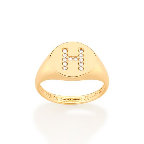 ANEL DEDO MINDINHO LETRA BANHADO A OURO 18K-LETRA H