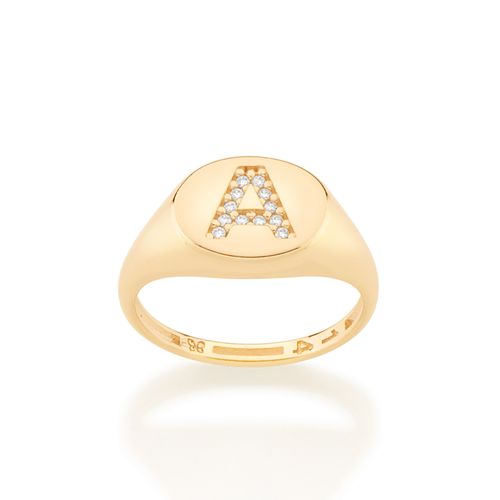 ANEL DEDO MINDINHO LETRA BANHADO A OURO 18K-LETRA A