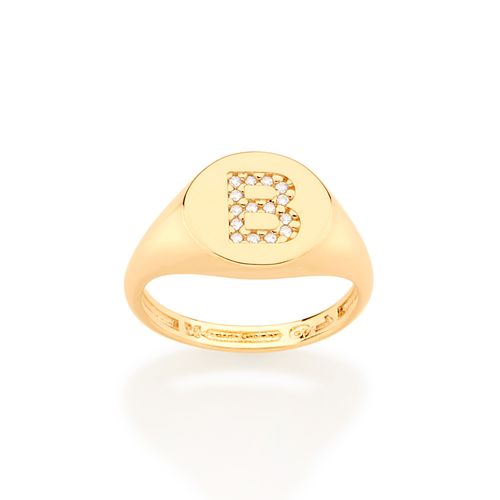 ANEL DEDO MINDINHO LETRA BANHADO A OURO 18K-LETRA B