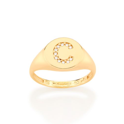 ANEL DEDO MINDINHO LETRA BANHADO A OURO 18K-LETRA C