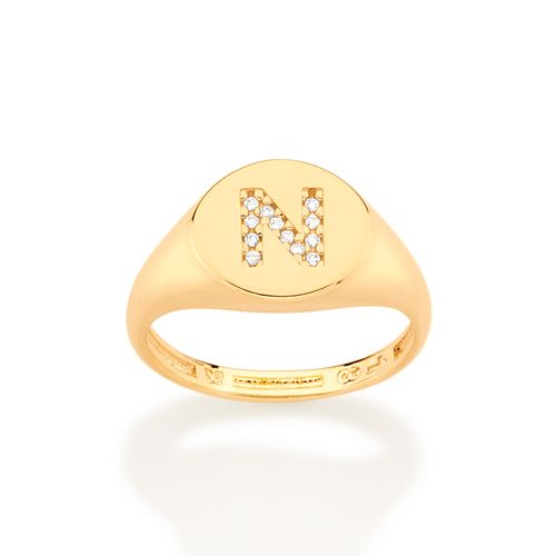 ANEL DEDO MINDINHO LETRA BANHADO A OURO 18K-LETRA N