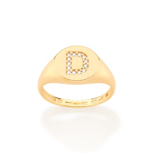 ANEL DEDO MINDINHO LETRA BANHADO A OURO 18K-LETRA D