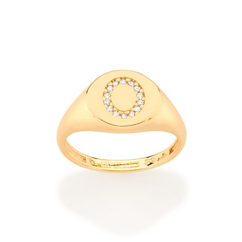 ANEL DEDO MINDINHO LETRA BANHADO A OURO 18K-LETRA O