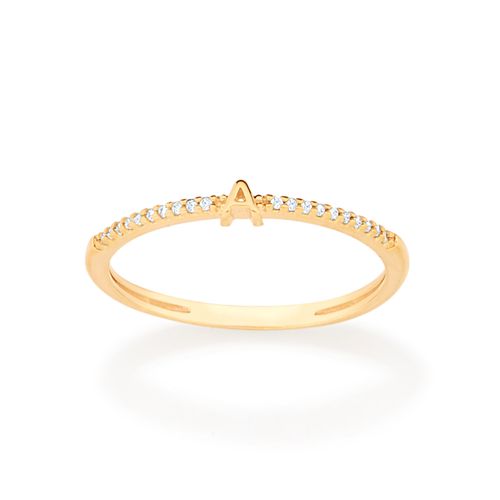 ANEL SKINNY LETRA BANHADO A OURO 18K COM ZIRCÔNIAS-LETRA A