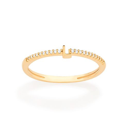 ANEL SKINNY LETRA BANHADO A OURO 18K COM ZIRCÔNIAS-LETRA L