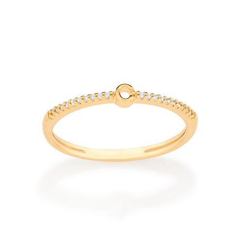 ANEL SKINNY LETRA BANHADO A OURO 18K COM ZIRCÔNIAS-LETRA C