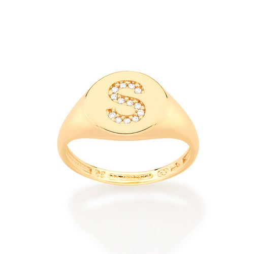 ANEL DEDO MINDINHO LETRA BANHADO A OURO 18K-LETRA S