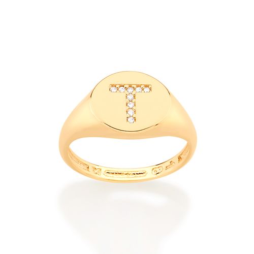 ANEL DEDO MINDINHO LETRA BANHADO A OURO 18K-LETRA T