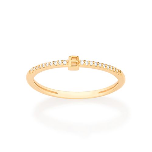 ANEL SKINNY LETRA BANHADO A OURO 18K COM ZIRCÔNIAS-LETRA E