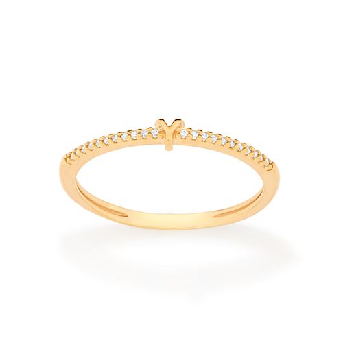 ANEL SKINNY LETRA BANHADO A OURO 18K COM ZIRCÔNIAS-LETRA Y