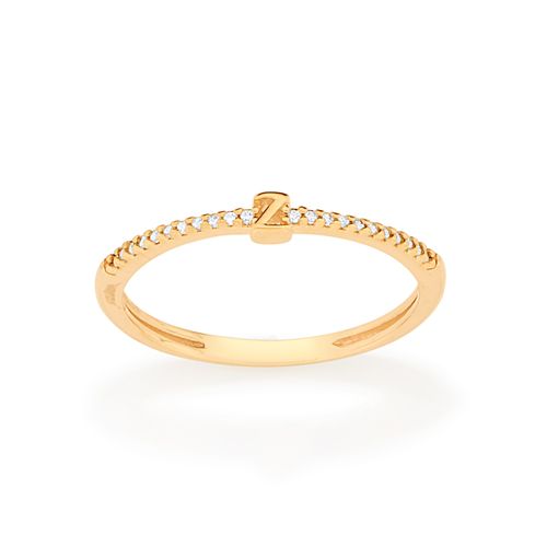 ANEL SKINNY LETRA BANHADO A OURO 18K COM ZIRCÔNIAS-LETRA Z