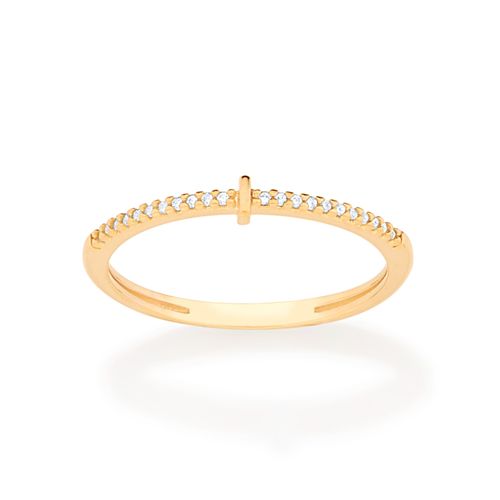 ANEL SKINNY LETRA BANHADO A OURO 18K COM ZIRCÔNIAS-LETRA I