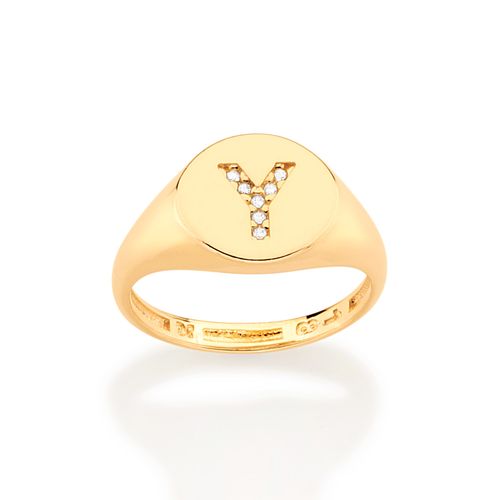 ANEL DEDO MINDINHO LETRA BANHADO A OURO 18K-LETRA Y