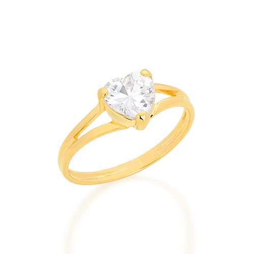 ANEL SOLITÁRIO CORAÇÃO BANHADO A OURO 18K COM  ZIRCÔNIA