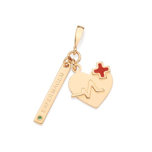 PINGENTE PROFISSÃO ENFERMAGEM BANHADO A OURO 18K COM ZIRCÔNIA E RESINA