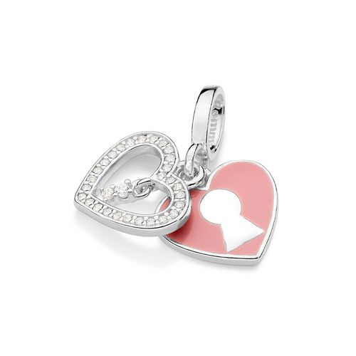 PINGENTE DUPLO CORAÇÃO DE PRATA MACIÇA 925 COM RESINA E ZIRCÔNIAS