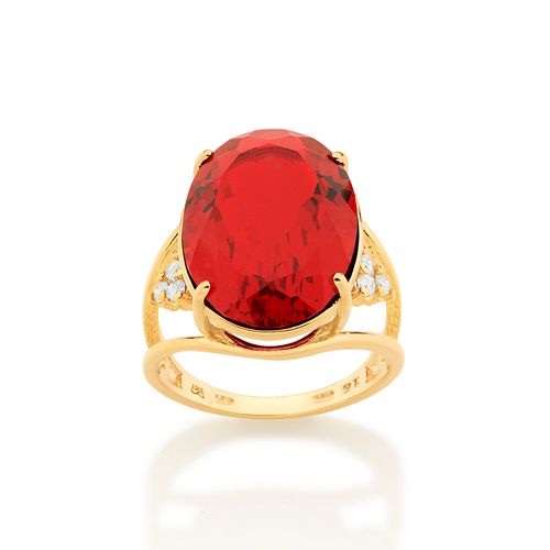 MAXI ANEL BANHADO A OURO 18K COM ZIRCÔNIAS E CRISTAL OVAL